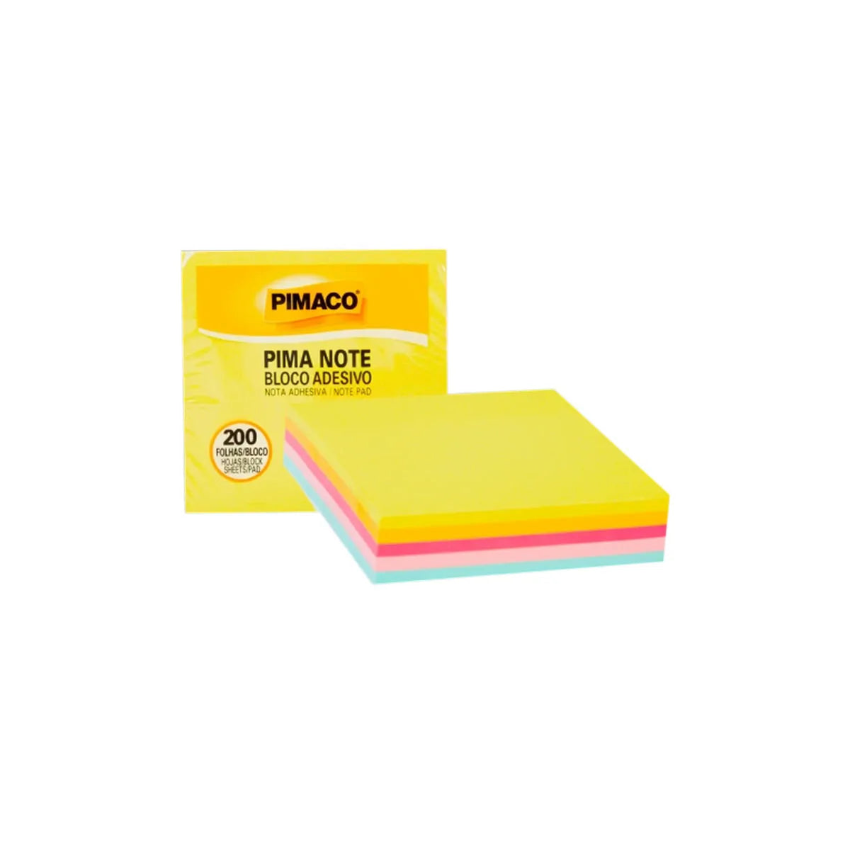 Bloco Adesivo Pima Note Multicolor Neon 76x76mm com 200 Folhas para Recados e Lembretes - Pimaco