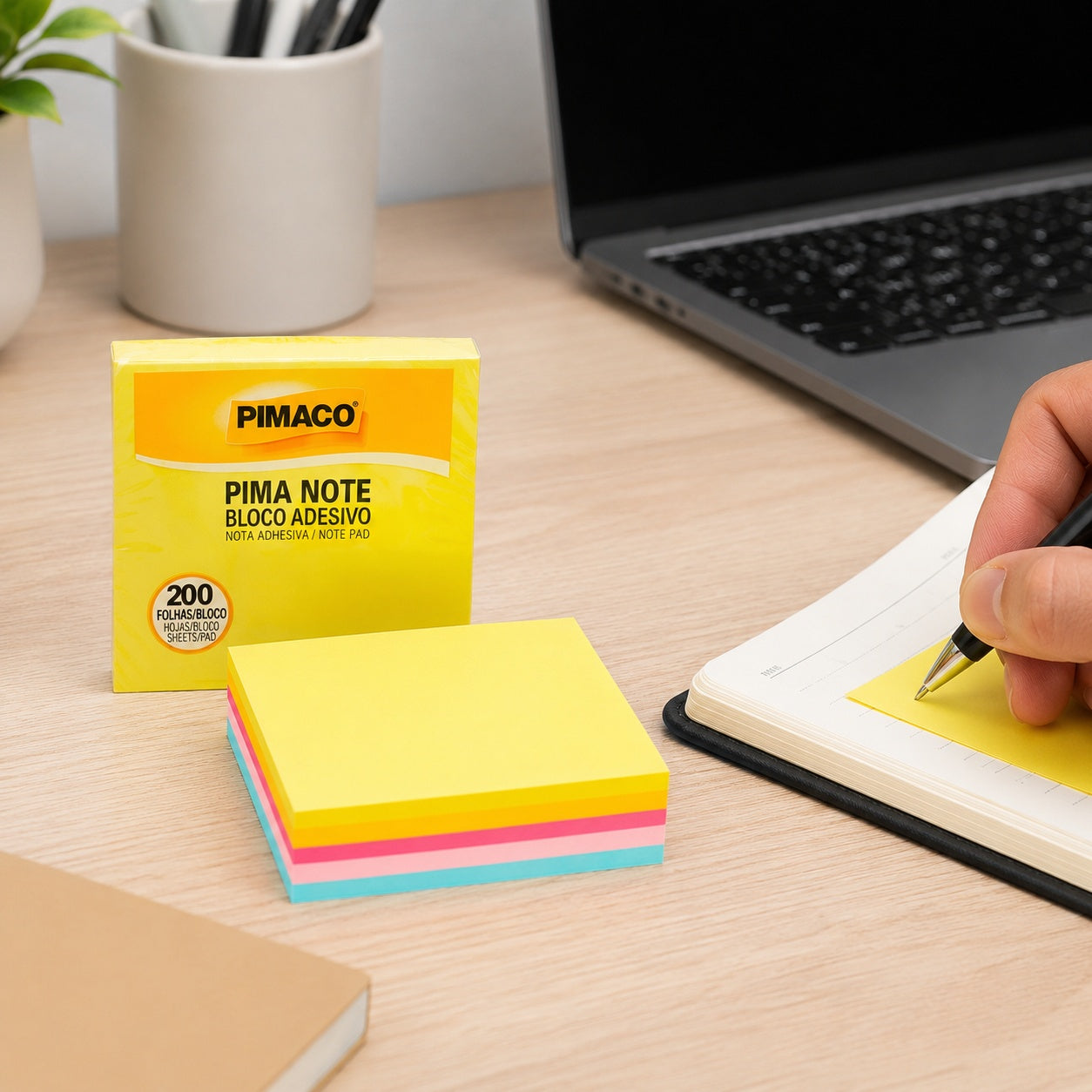 Bloco Adesivo Pima Note Multicolor Neon 76x76mm com 200 Folhas para Recados e Lembretes - Pimaco