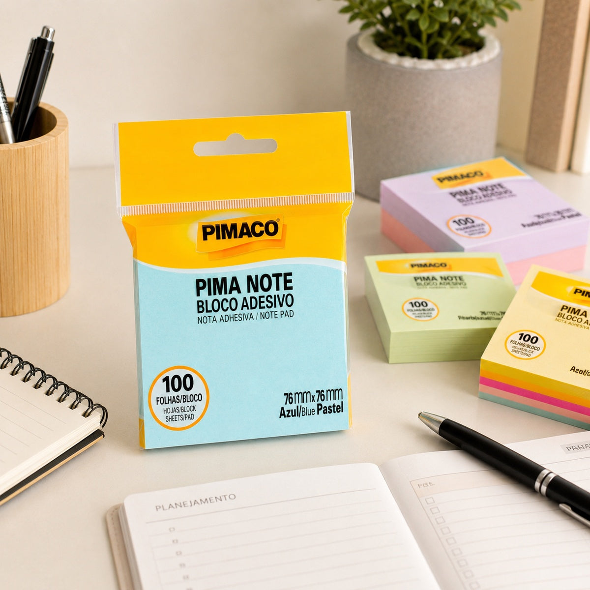 Bloco Adesivo Pima Note Azul Pastel 76x76mm com 100 Folhas para Recados e Lembretes - Pimaco