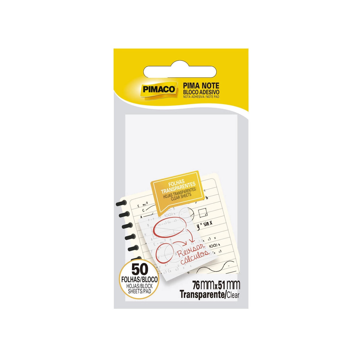 Bloco Adesivo Pima Note Transparente 76x51mm com 50 Folhas para Recados e Lembretes - Pimaco