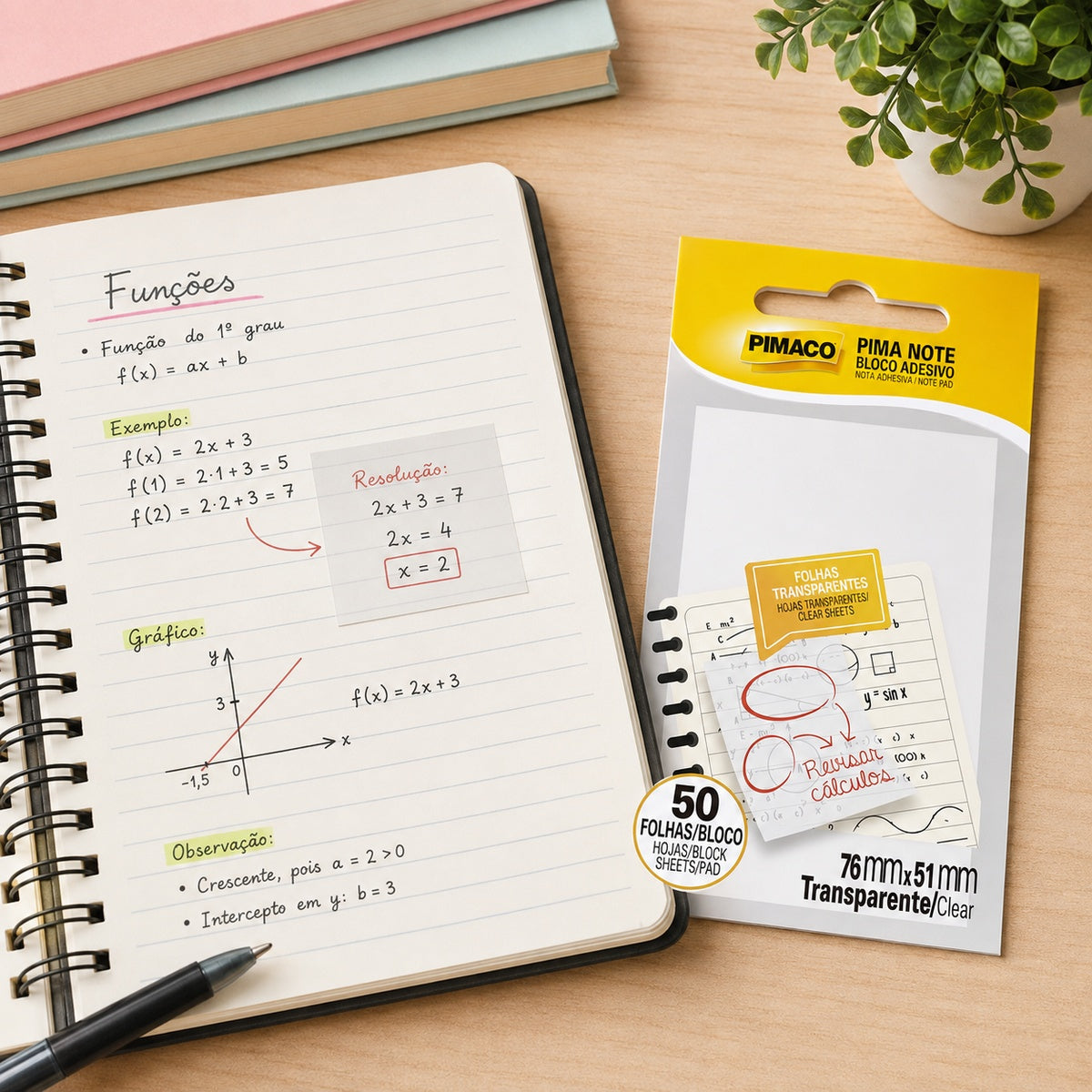 Bloco Adesivo Pima Note Transparente 76x51mm com 50 Folhas para Recados e Lembretes - Pimaco