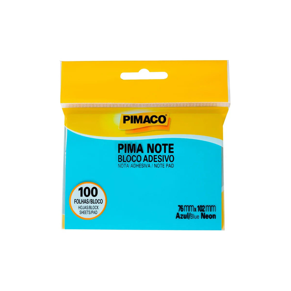 Bloco Adesivo Pima Note Azul Neon 76x102mm com 100 Folhas para Recados e Lembretes - Pimaco