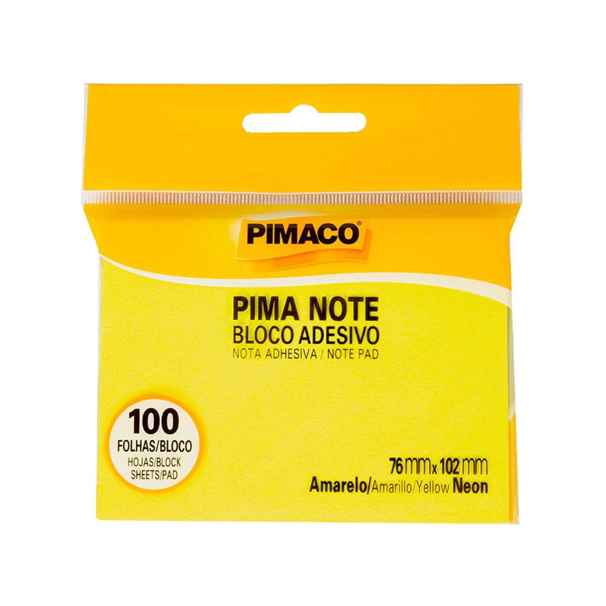 Bloco Adesivo Pima Note Amarelo Neon 76x102mm com 100 Folhas para Recados e Lembretes - Pimaco