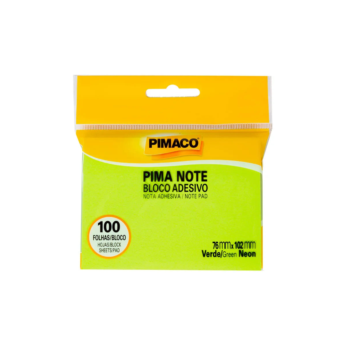 Bloco Adesivo Pima Note Verde Neon 76x102mm com 100 Folhas para Recados e Lembretes - Pimaco