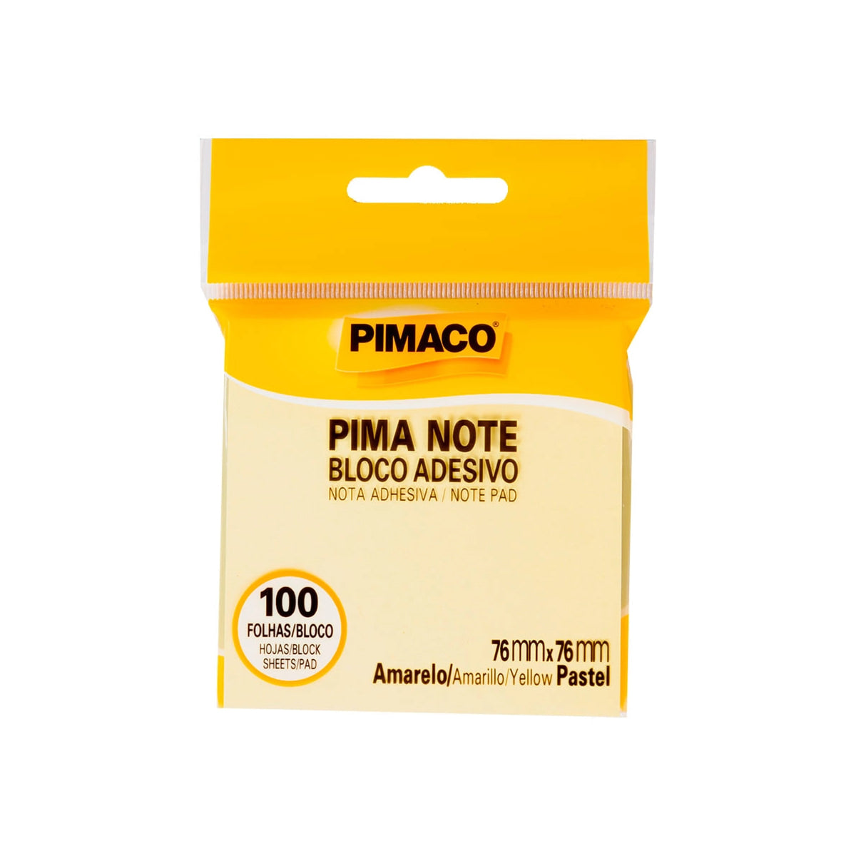 Bloco Adesivo Pima Note Amarelo Pastel 76x76mm com 100 Folhas para Recados e Lembretes - Pimaco
