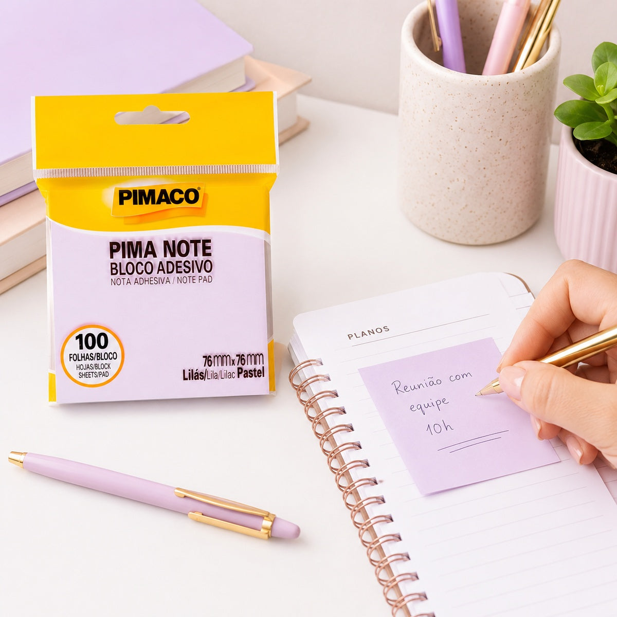 Bloco Adesivo Pima Note Roxo Pastel 76x76mm com 100 Folhas para Recados e Lembretes - Pimaco