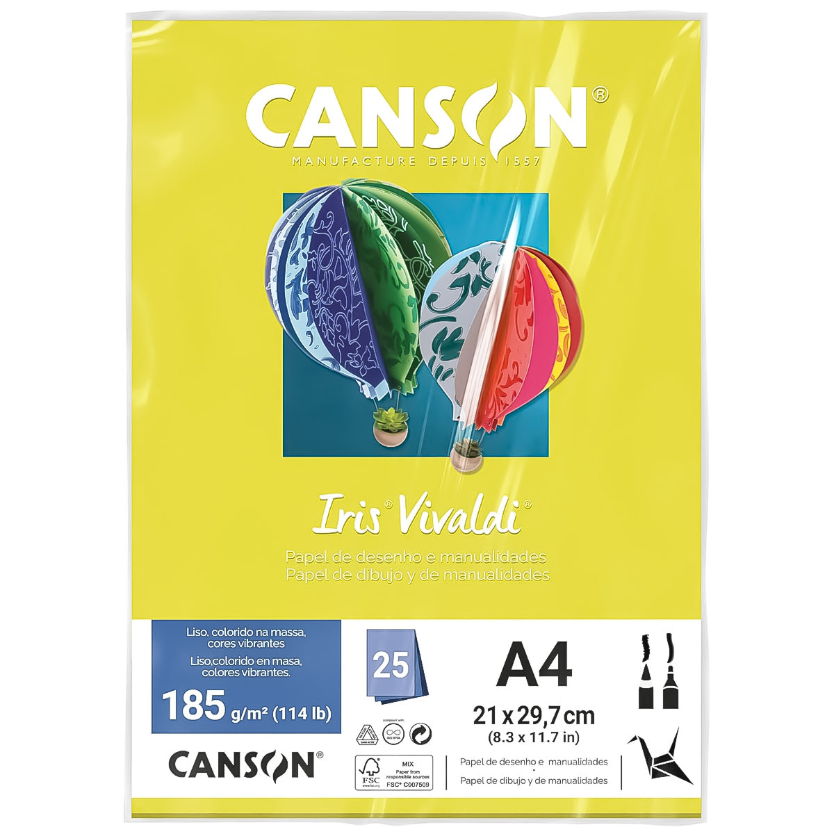 Papel Colorido Canson Iris Vivaldi A4 185 G/M² 25 Folhas Sulfite