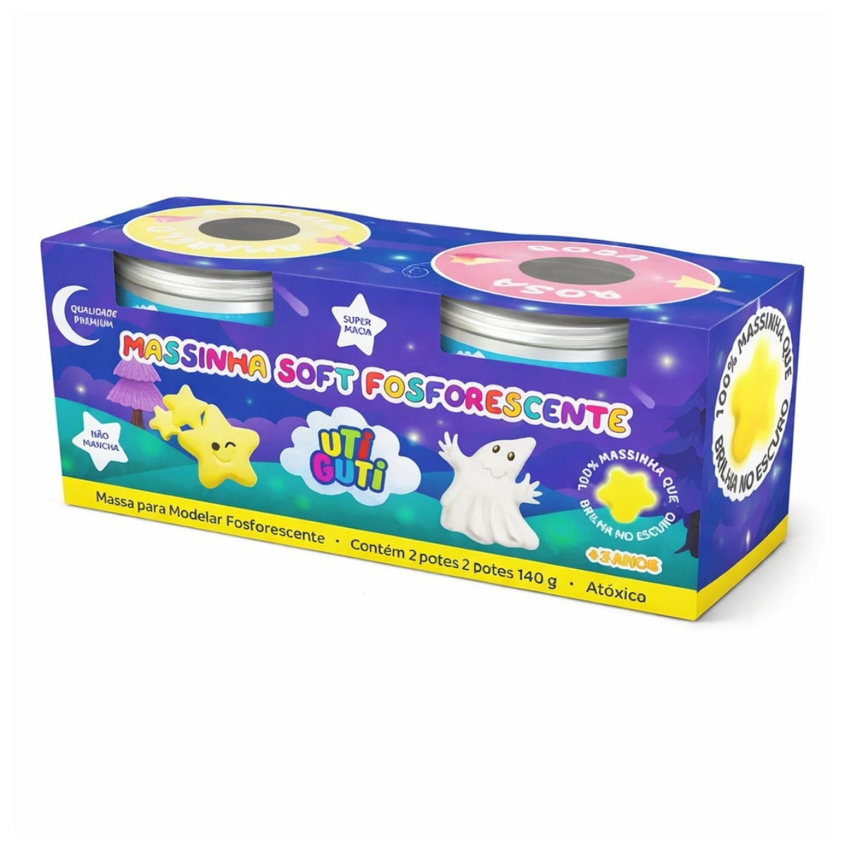 Estojo Massinha Soft para Modelar 140g Fluor Amarelo e Rosa - Utiguti