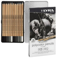 Estojo Lata Lápis de Cor Lyra Rembrandt Polycolor Tons de Cinza 12 Cores