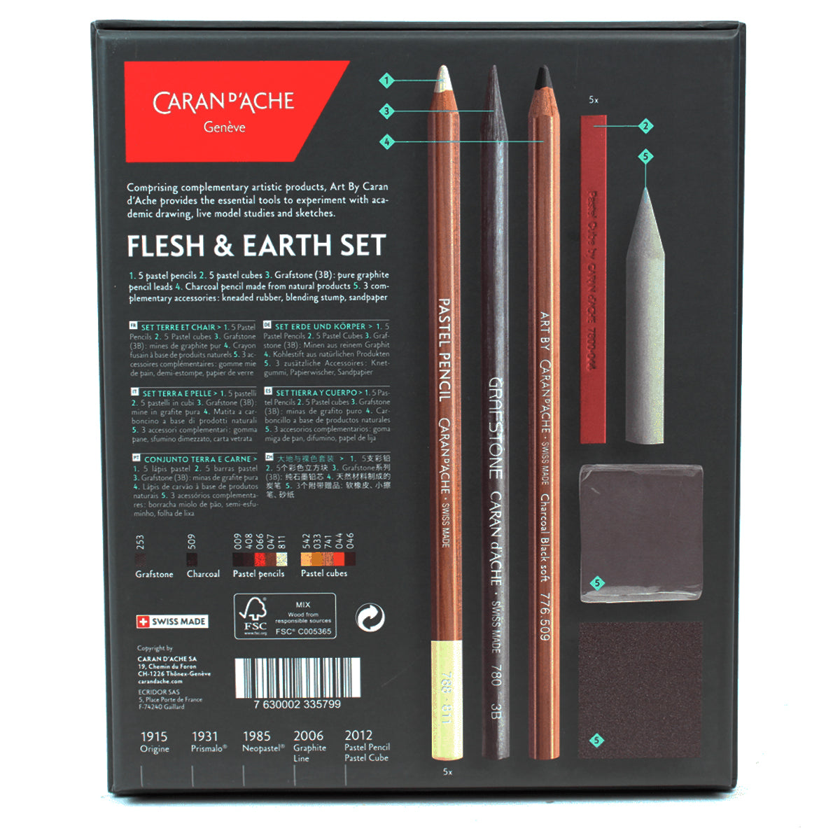 Estojo de Desenho Caran D'ache Flesh & Earth Set com 15 Peças