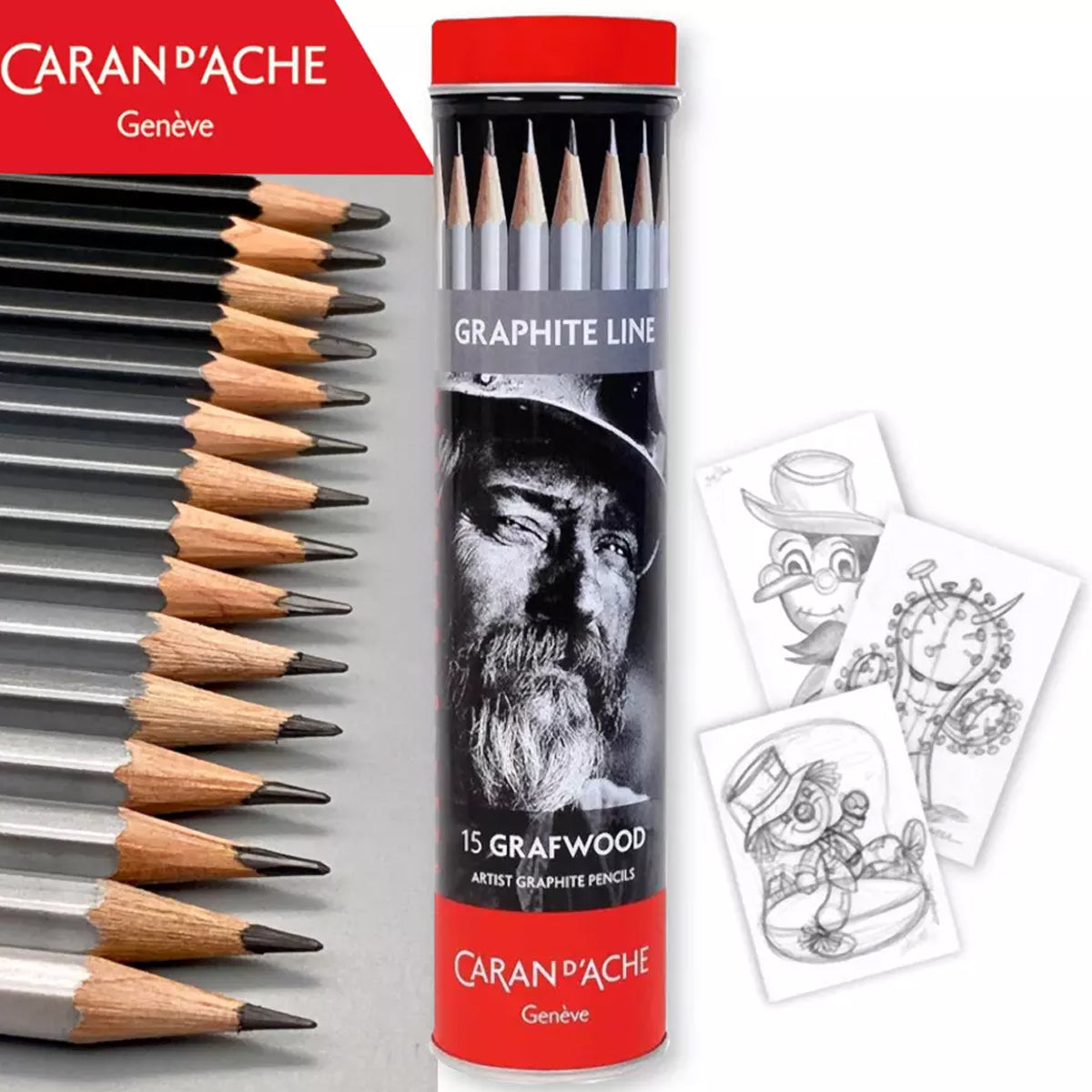 Lápis Grafite Graduado Caran D'ache Grafwood Estojo com 15 Unidades
