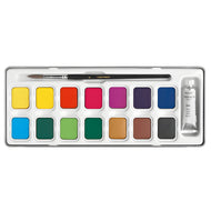Estojo Tinta Guache Studio Pastilha Caran D'ache 10ml com 15 Cores + Pincel