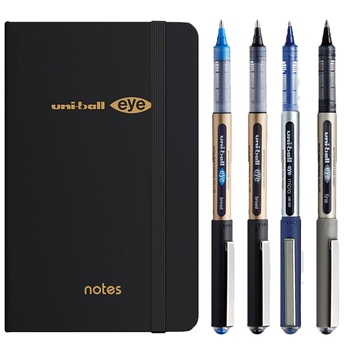 Kit com 5 Canetas Eye Sortidas e Sketchbook Uniball