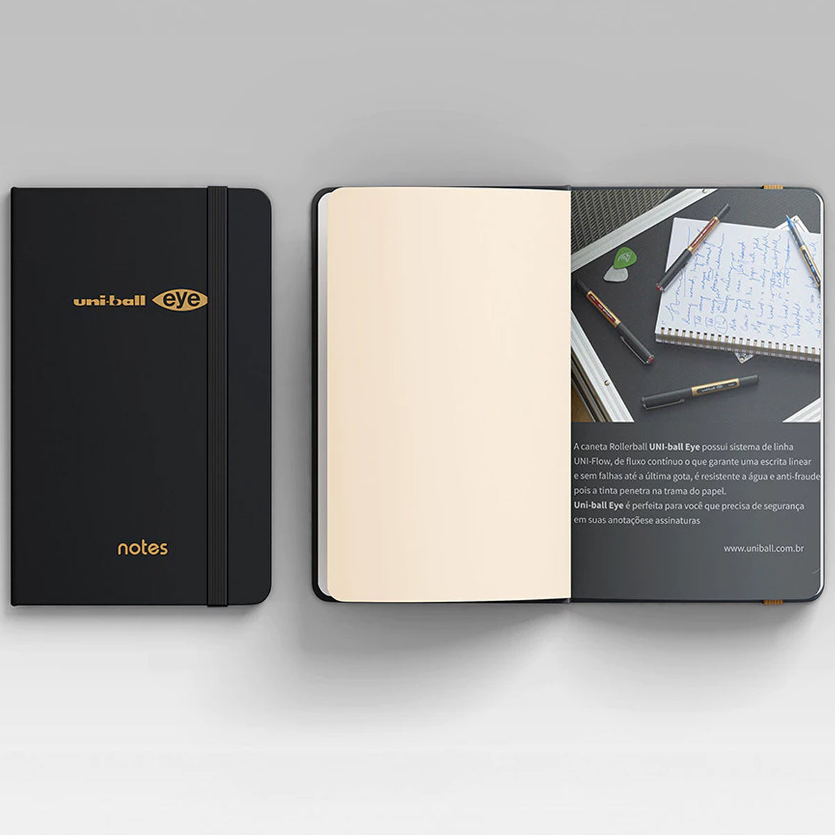 Kit com 5 Canetas Eye Sortidas e Sketchbook Uniball