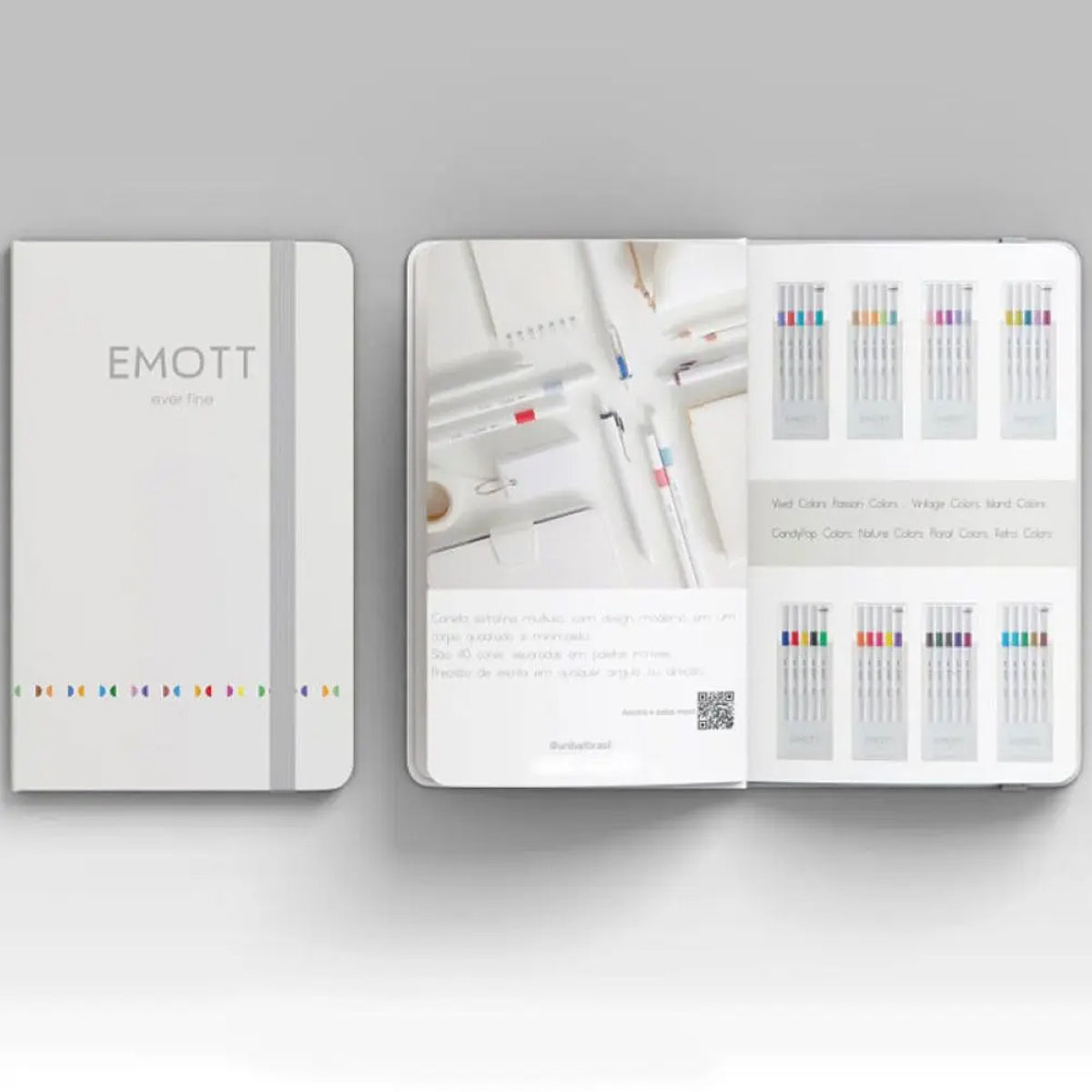 Kit com 5 Canetas Emott Sortidas e Sketchbook Uniball