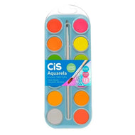 Estojo de Tinta Aquarela Pastilha com 12 Cores e Pincel - Candy Colors - Cis