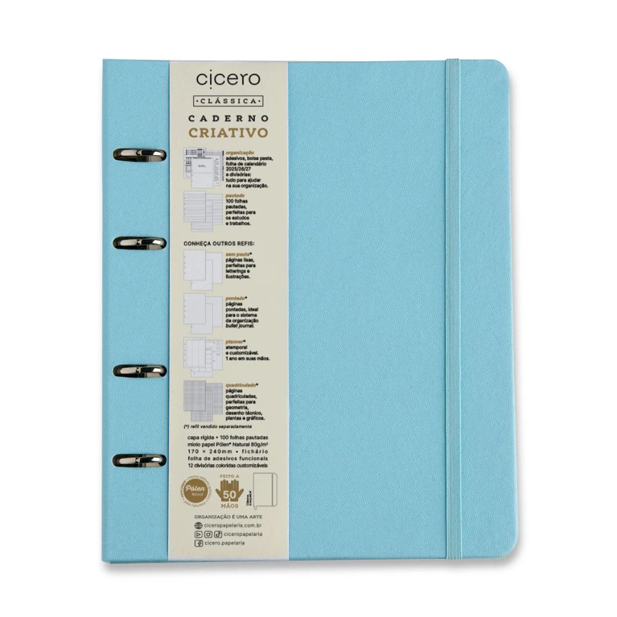Caderno Criativo Argolado Cicero Azul 17x24cm com 120 Folhas Pautadas