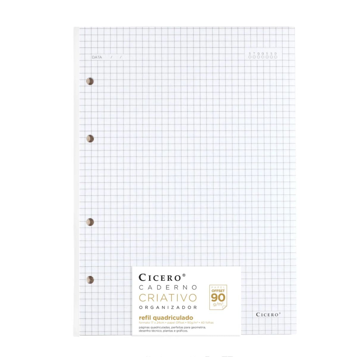 Refil Caderno Criativo Cicero 17x24cm Quadriculado com 40 Folhas