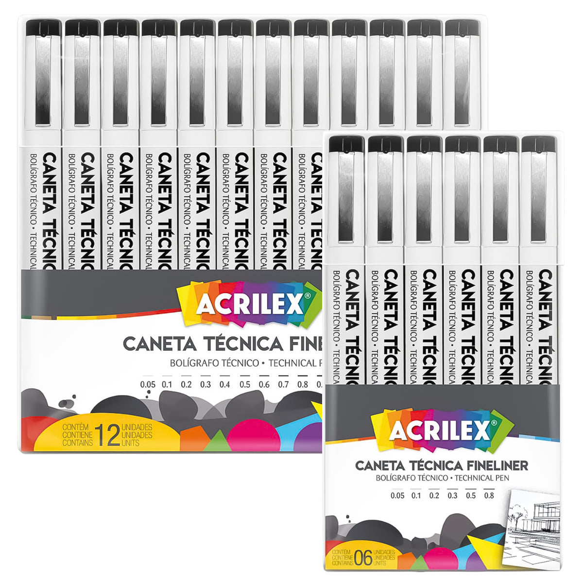 Estojo Caneta Tecnica Fineliner Acrilex Preto