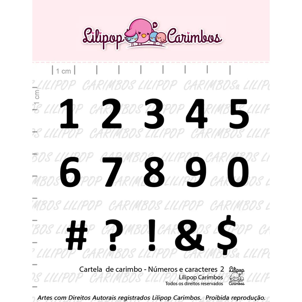 Cartela de Carimbos Números e Caracteres 2 em Fotopolímero para Artesanato e Scrapbook - Lilipop