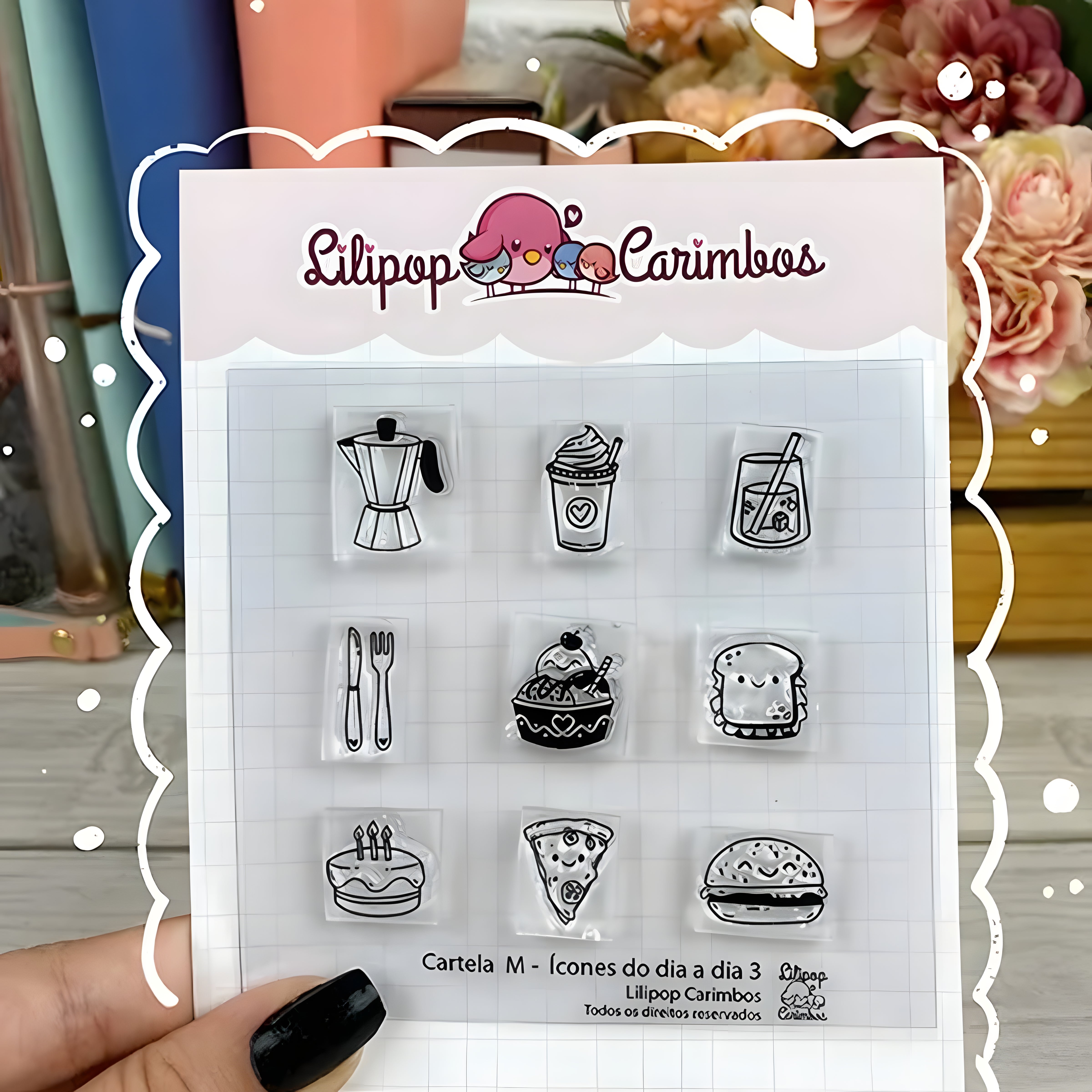 Kit Carimbos M Ícones do Dia a Dia 3 Scrapbook Planner - Lilipop