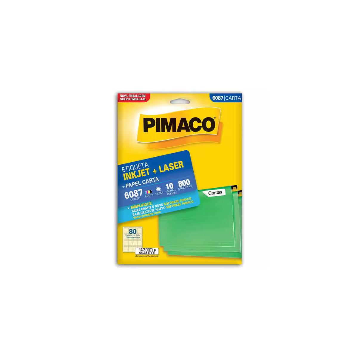 Etiqueta Inkjet e Laser 6087 Carta 12,7x44,45mm com 800 Etiquetas para Impressão e Identificação - Pimaco