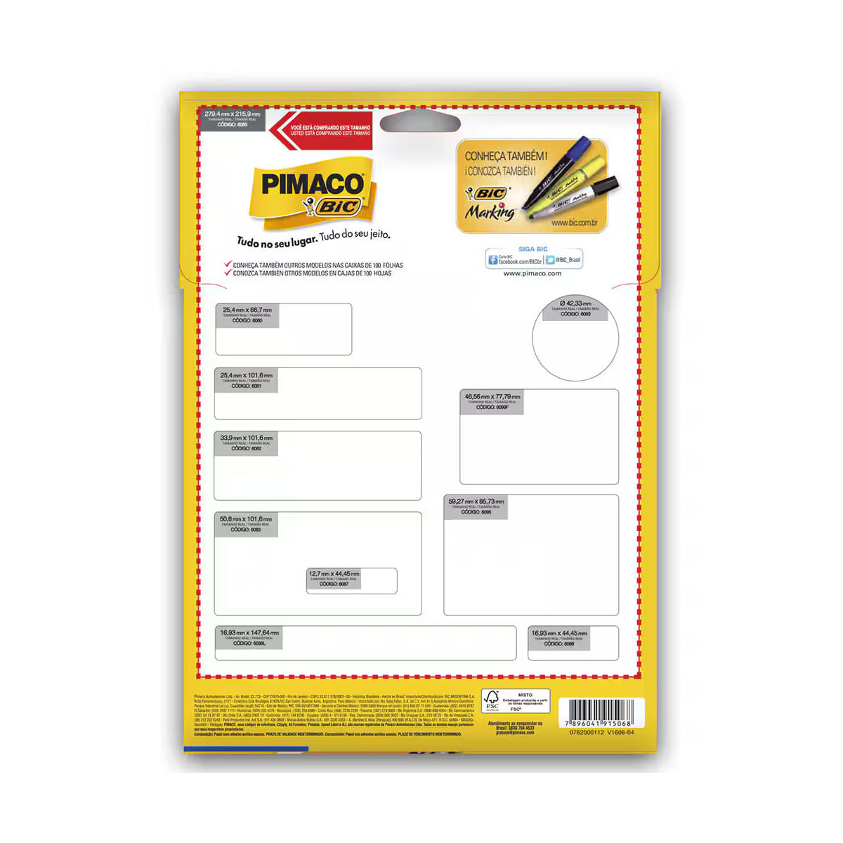 Etiqueta Inkjet e Laser 6085 Carta 279,4x215,9mm com 10 Folhas para Impressão e Identificação - Pimaco