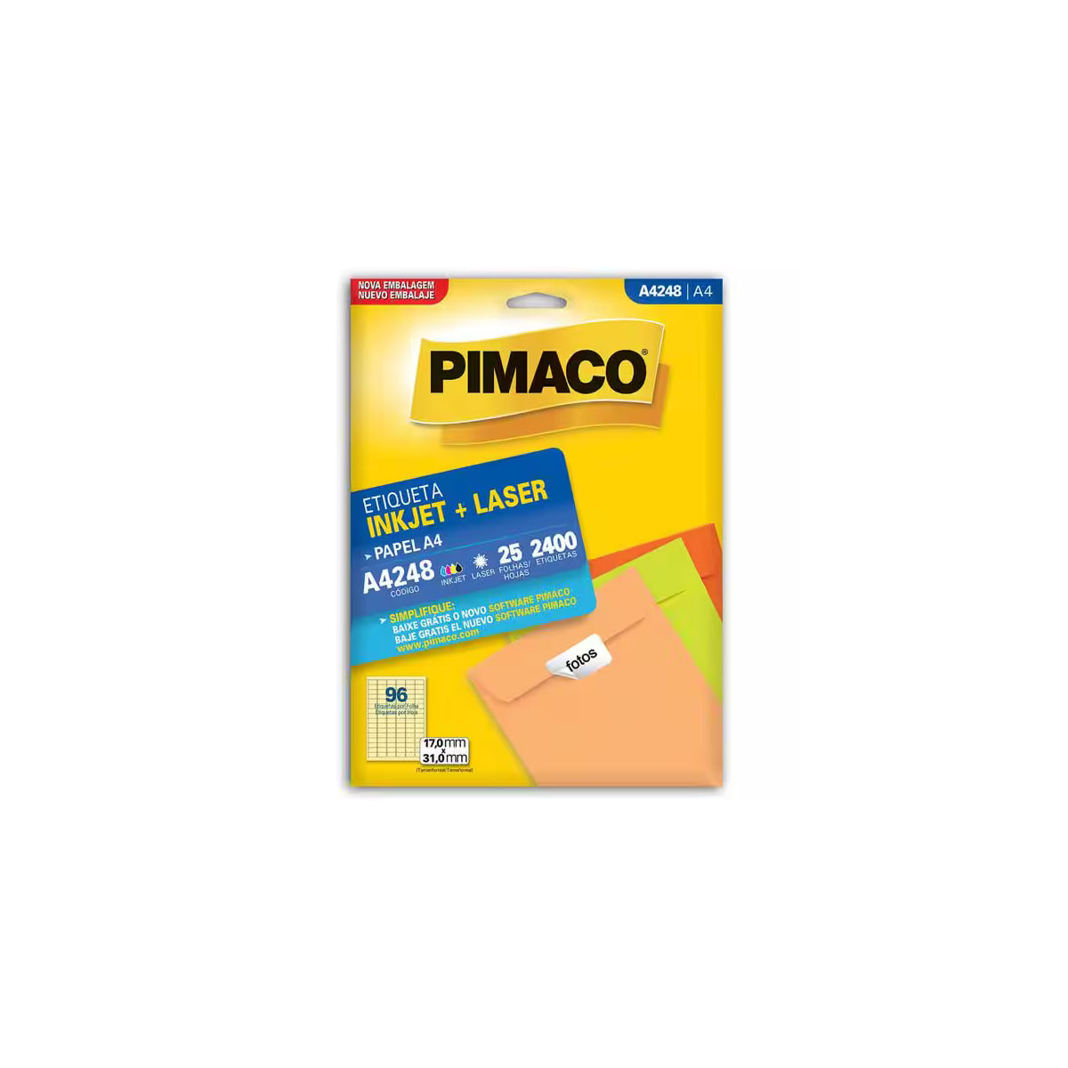 Etiqueta Inkjet e Laser A4248 A4 17x31mm com 2400 Etiquetas para Impressão e Identificação - Pimaco