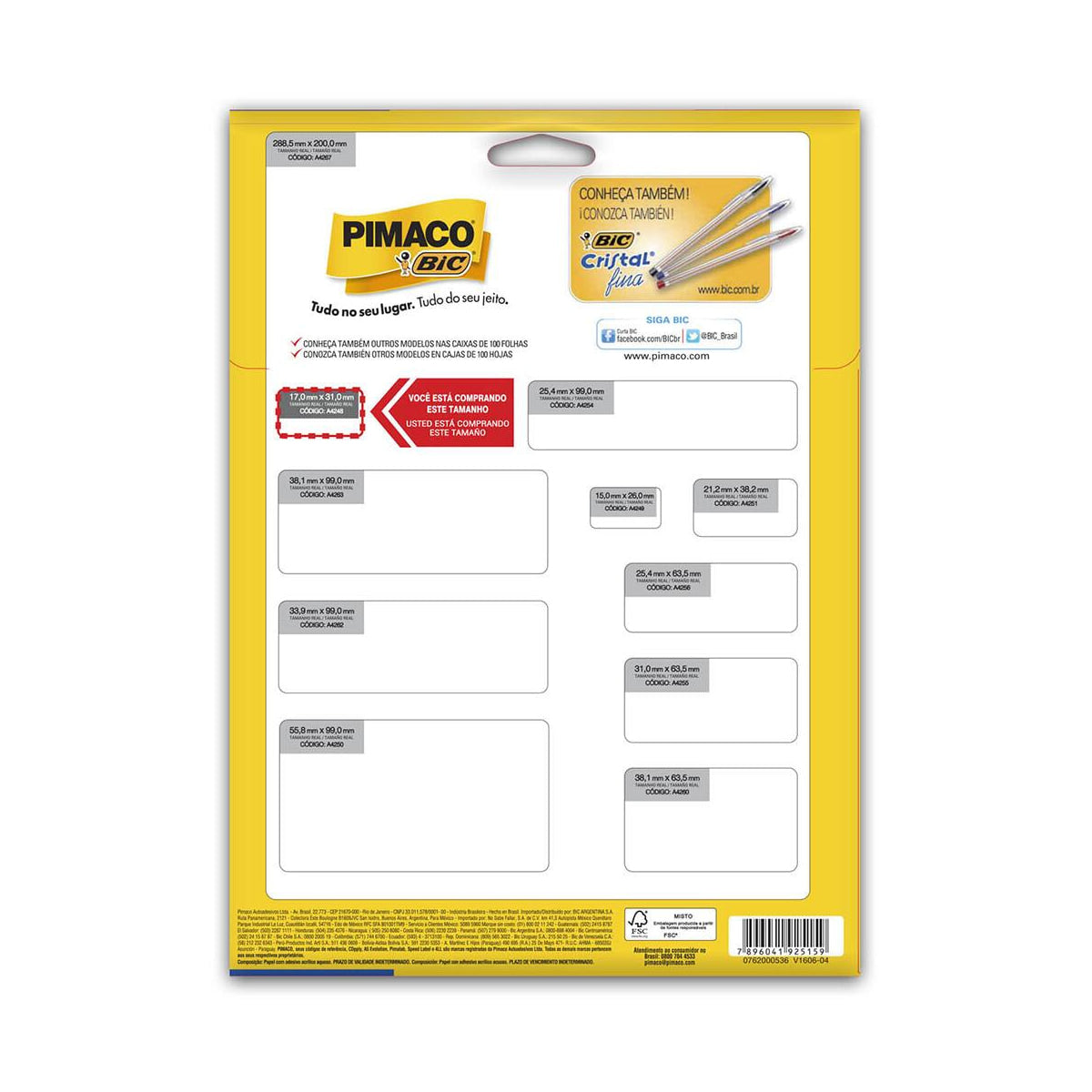 Etiqueta Inkjet e Laser A4248 A4 17x31mm com 2400 Etiquetas para Impressão e Identificação - Pimaco