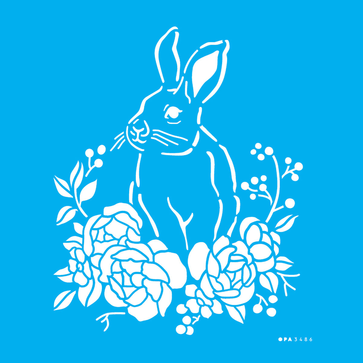 Stencil Coelhos e Flores 20x25cm para Pintura Decorativa e Artesanato 3486 - Opa