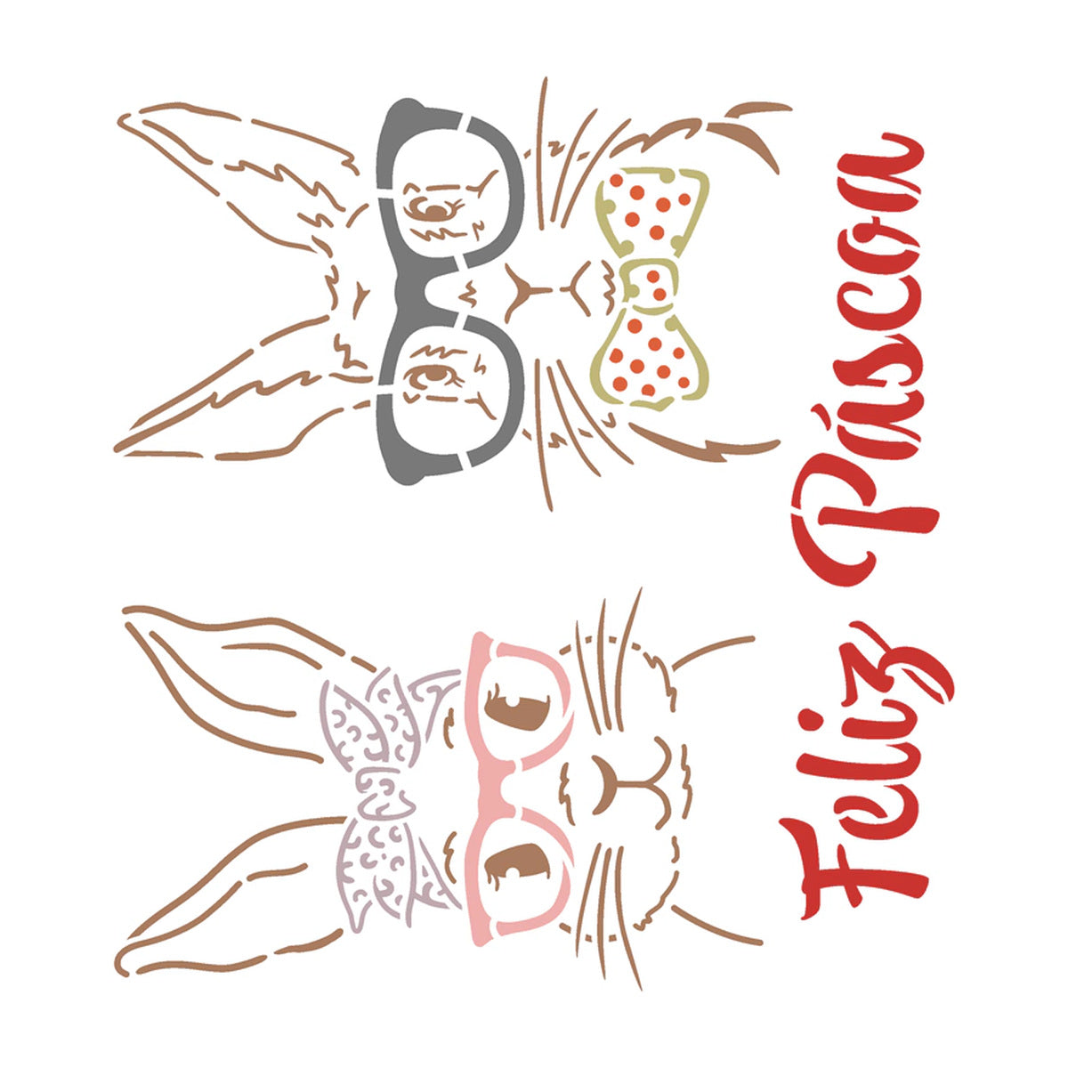 Stencil Coelha e Coelho 20x25cm para Pintura Decorativa e Artesanato 3485 - Opa