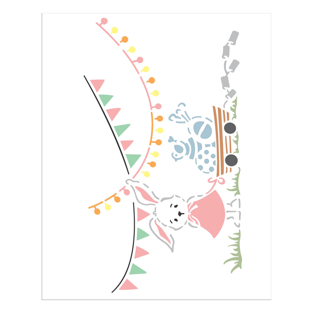 Stencil Coelho e Bandeirolas I 20x25cm para Pintura Decorativa e Artesanato 2826 - Opa