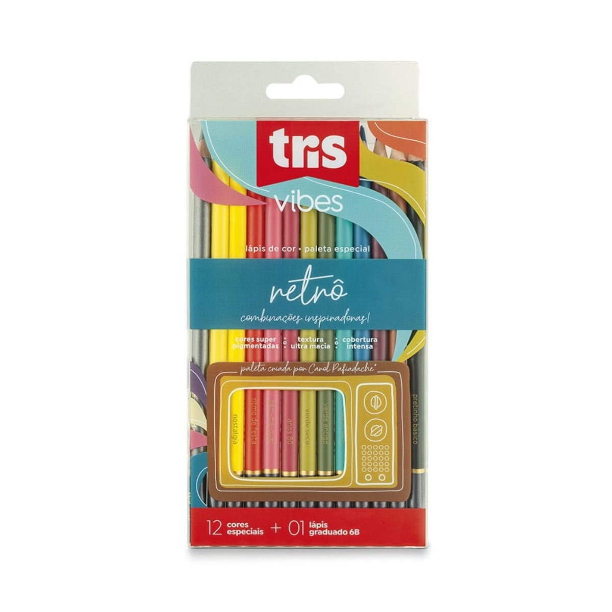 Estojo Lápis de Cor Vibes Retrô com 12 Cores + Lápis 6b - Tris