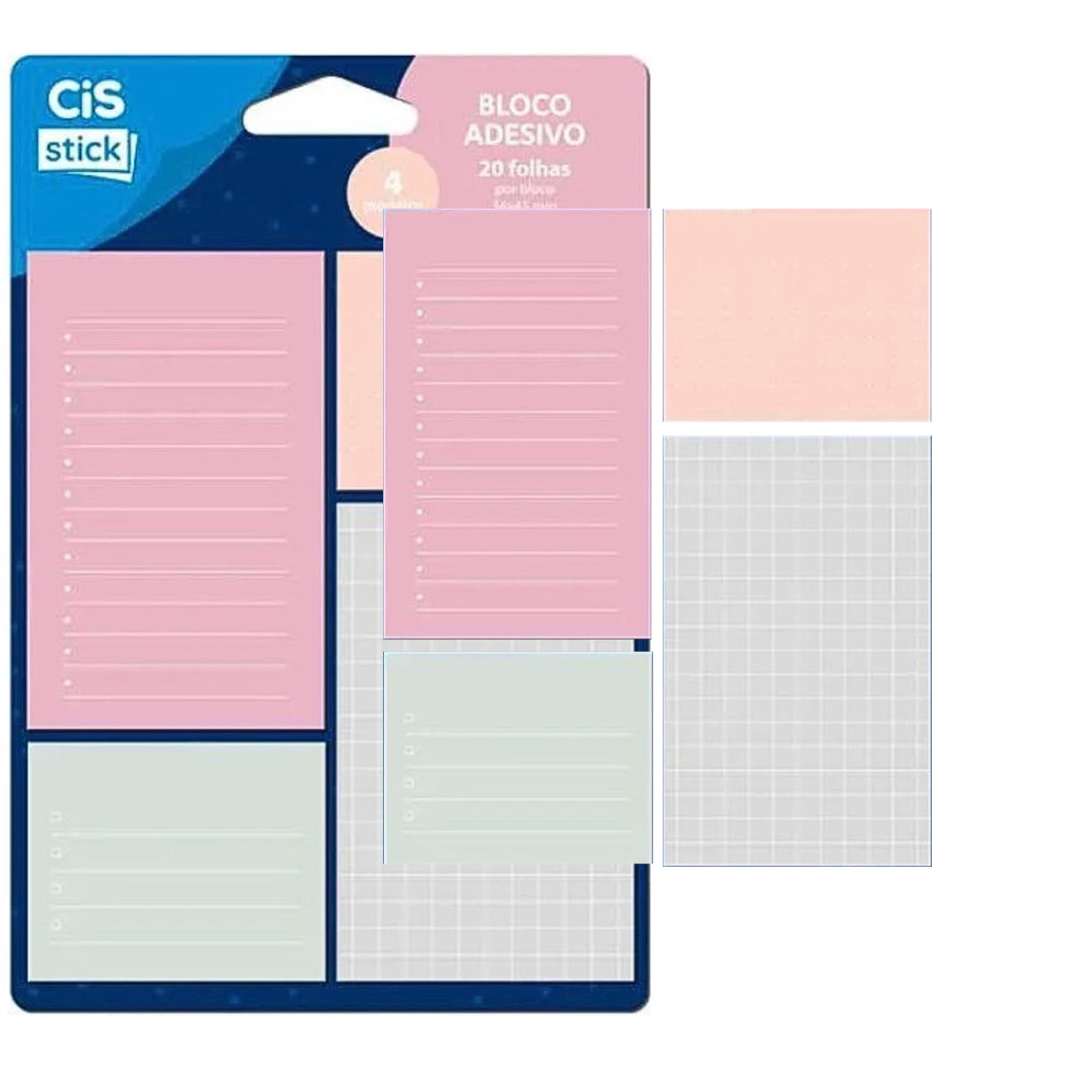 Bloco de Adesivo Sticky Notes Tamanhos Variados com 20 Folhas - 04 Modelos - Cis
