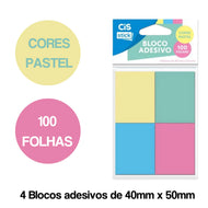 Bloco de Adesivo Sticky Notes 40x50mm com 100 Folhas - Cores Pastel - Cis