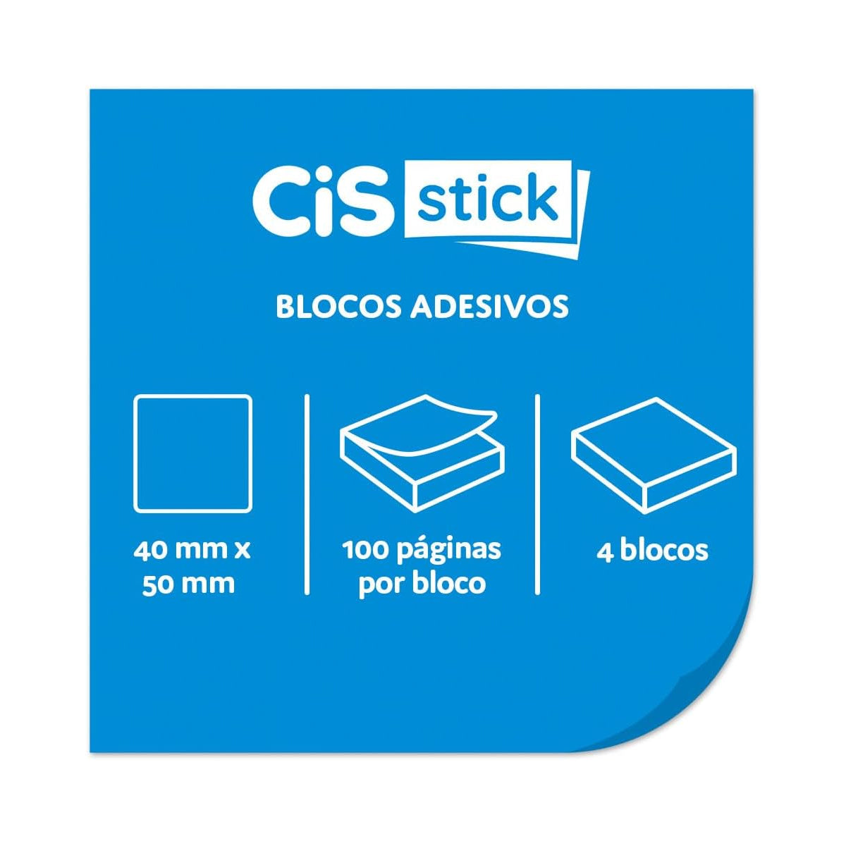 Bloco de Adesivo Sticky Notes 40x50mm com 100 Folhas - Cores Neon - Cis