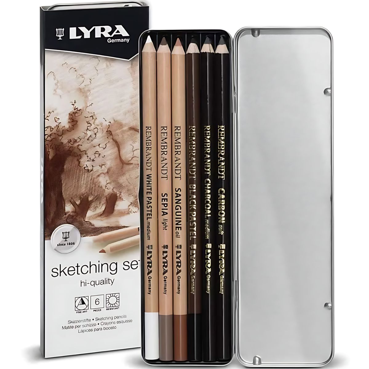 Estojo Lata Lápis Rembrandt Lyra Sketching Set 6 Peças
