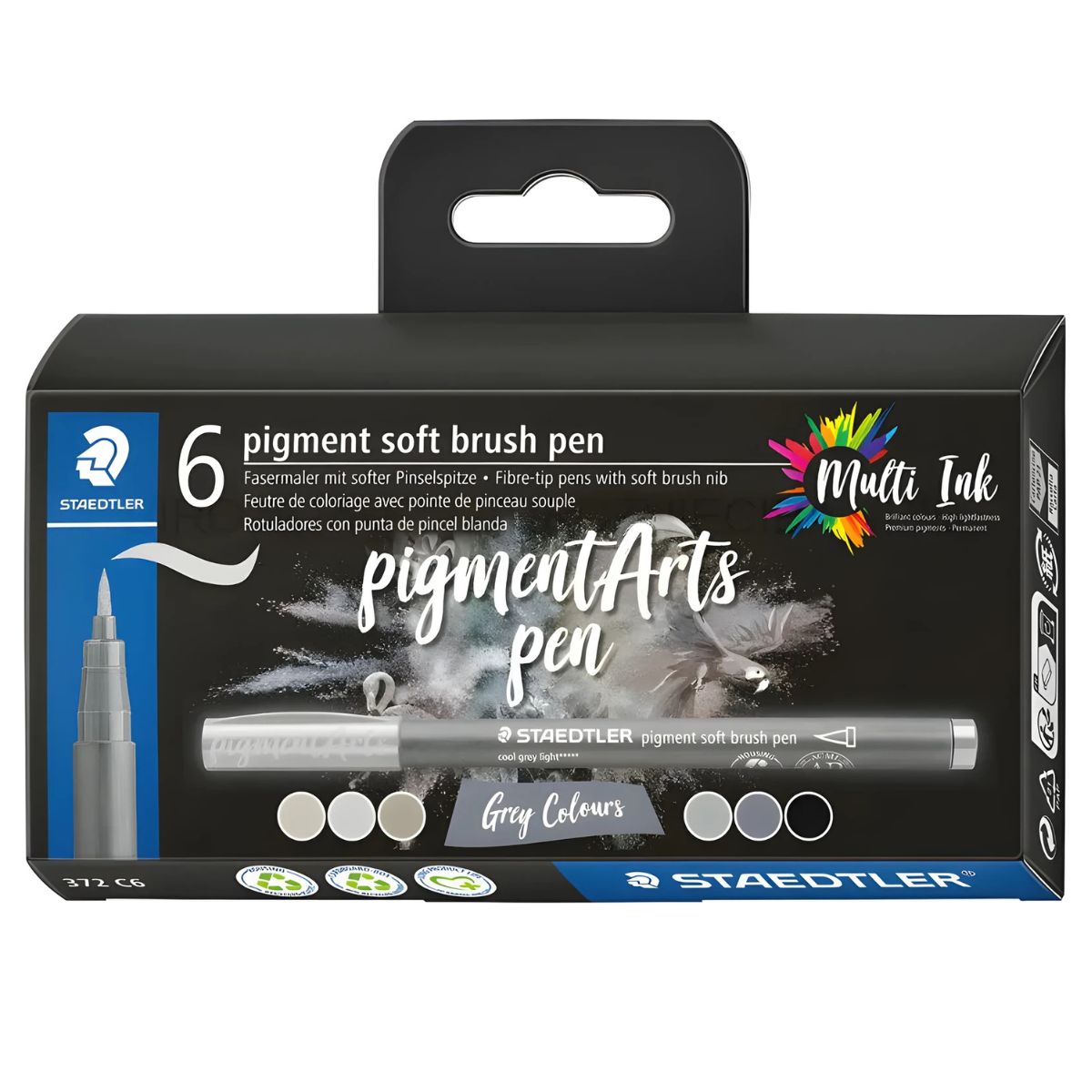 Estojo de Canetas Marcadora Staedtler Pigment Soft Brush Tons Cinza 6 Cores