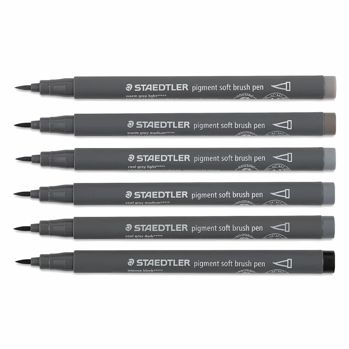 Estojo de Canetas Marcadora Staedtler Pigment Soft Brush Tons Cinza 6 Cores