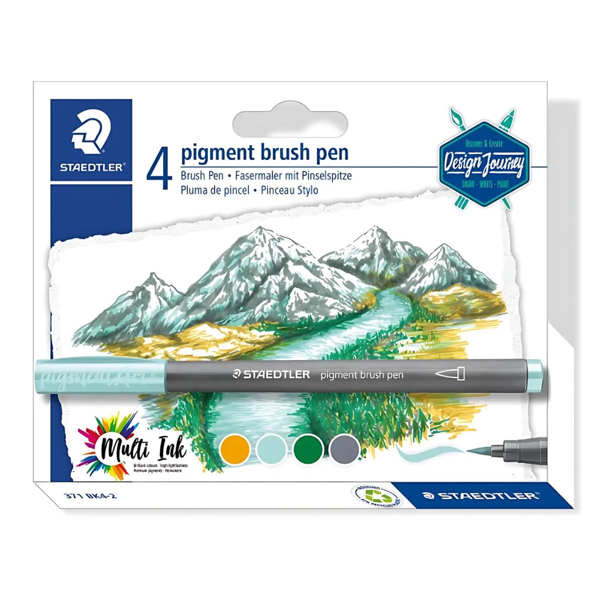 Estojo de Caneta Marcadora Staedtler Pigment Brush Lake Colours com 04 Cores
