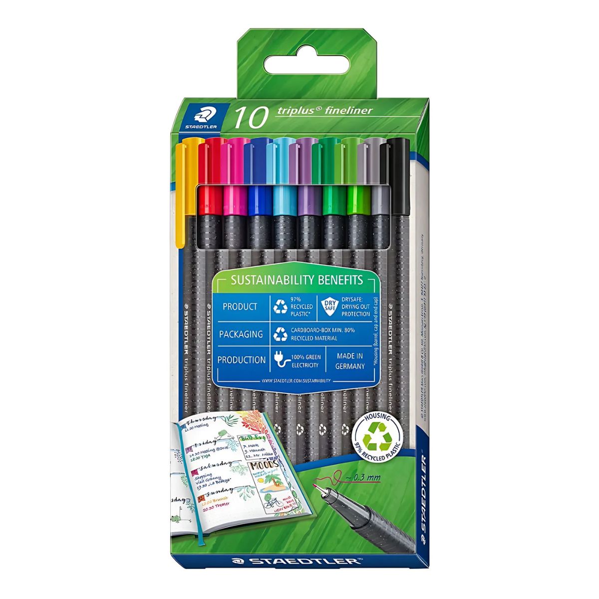 Estojo de Caneta Staedtler Fineliner Triplus 0.3Mm com 10 Cores