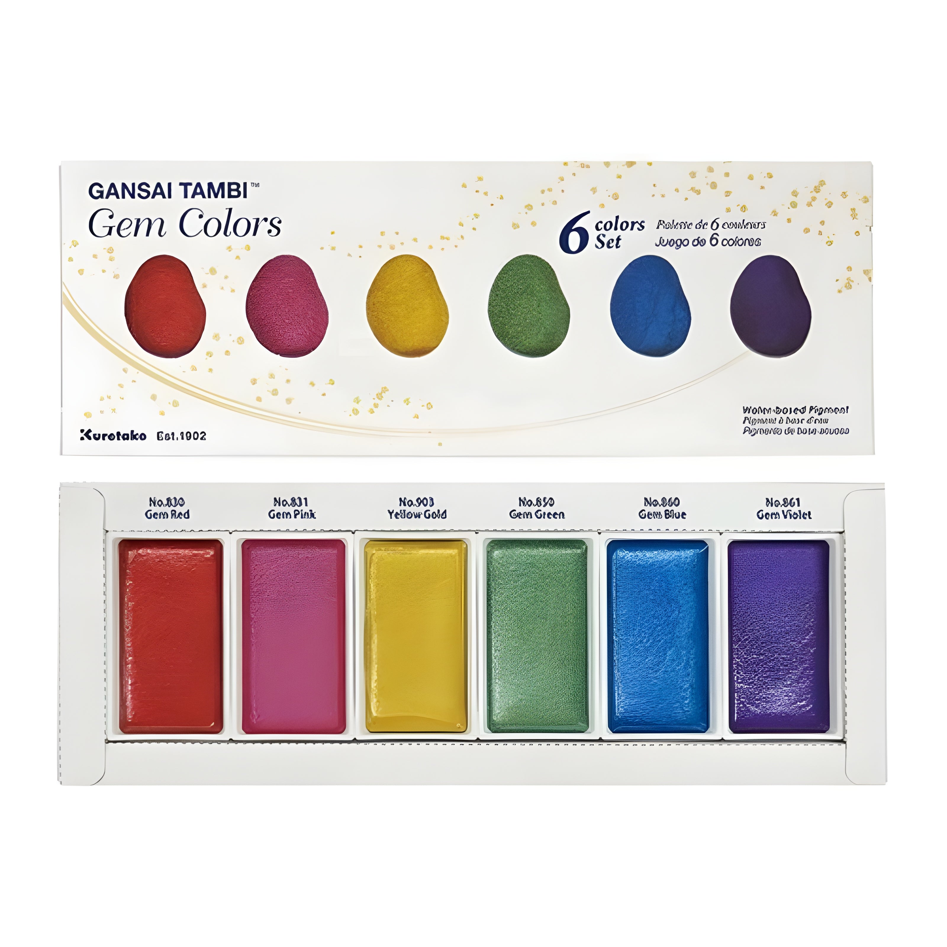 Estojo Tinta Aquarela Kuretake Pastilha Gansai Tambi Gem com 6 Cores
