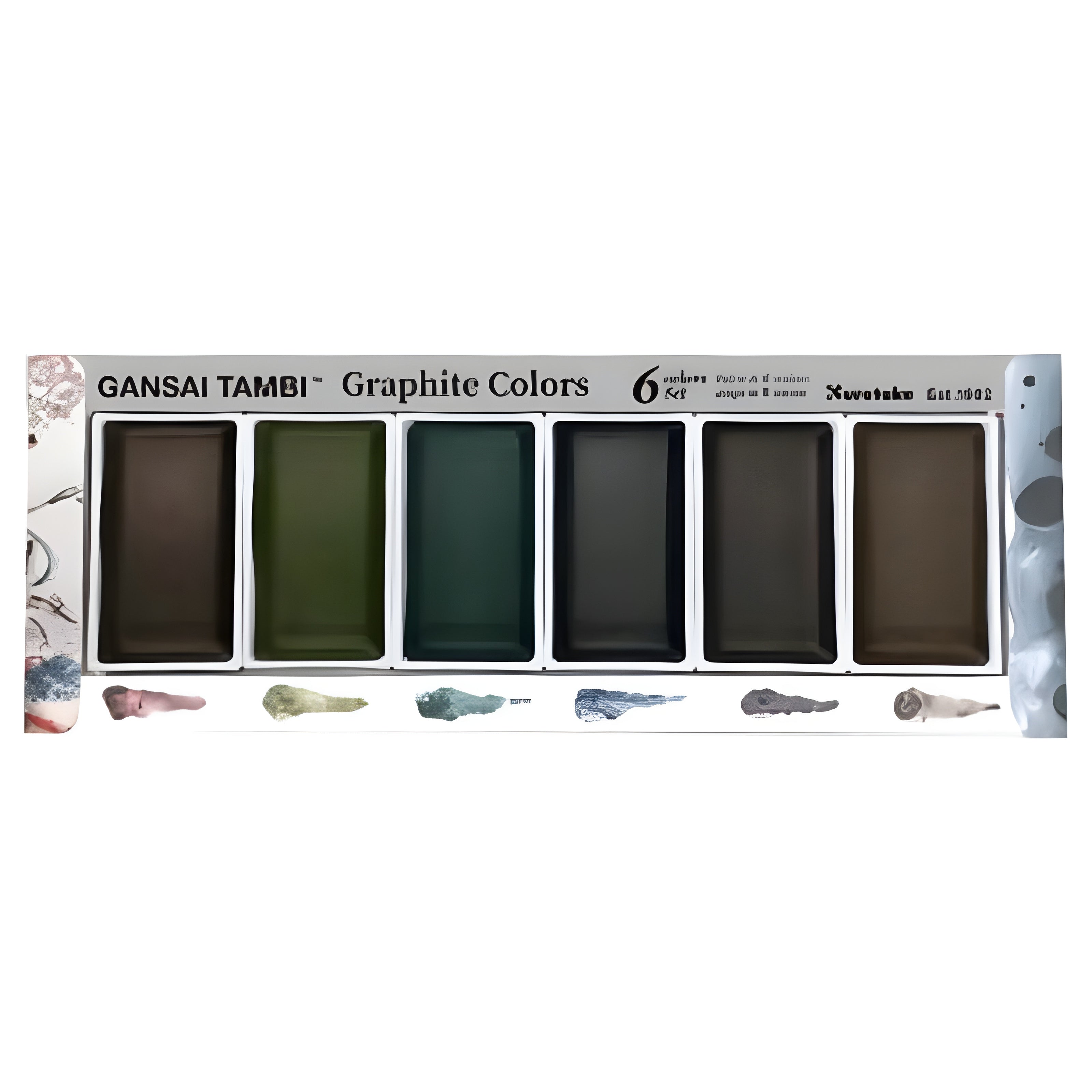 Estojo Tinta Aquarela Kuretake Pastilha Gansai Tambi Graphite com 6 Cores