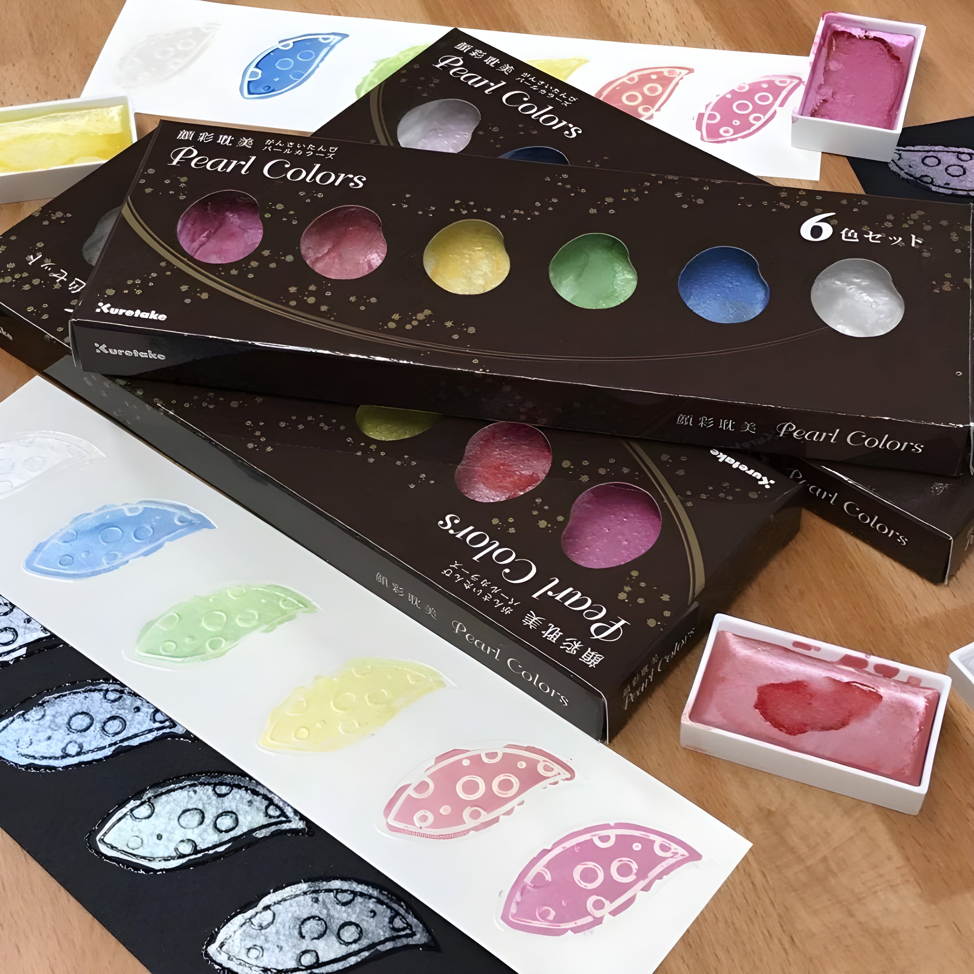 Estojo Tinta Aquarela Kuretake Pastilha Gansai Tambi Pearl com 6 Cores