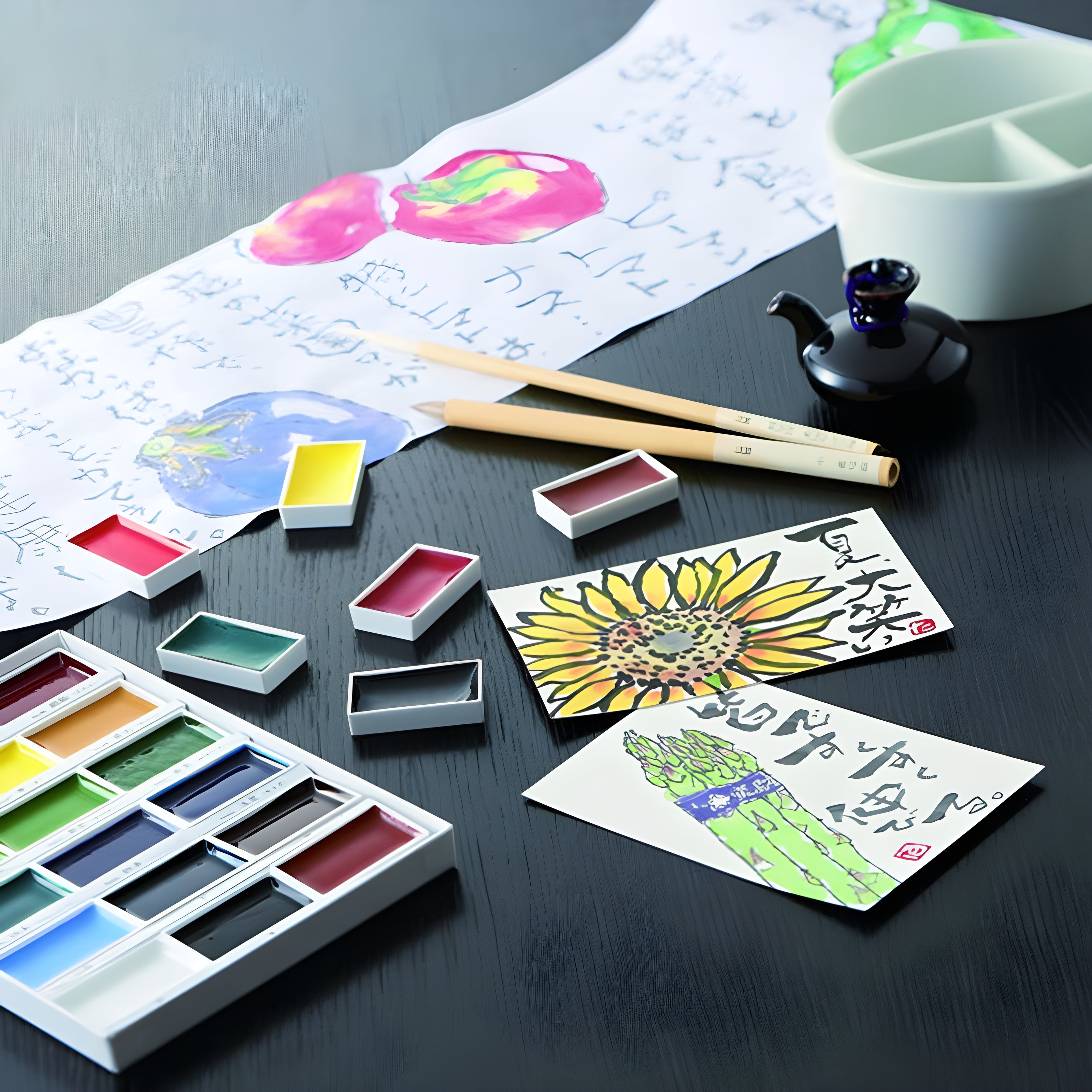 Estojo Tinta Aquarela Kuretake Pastilha Gansai Tambi com 12 Cores