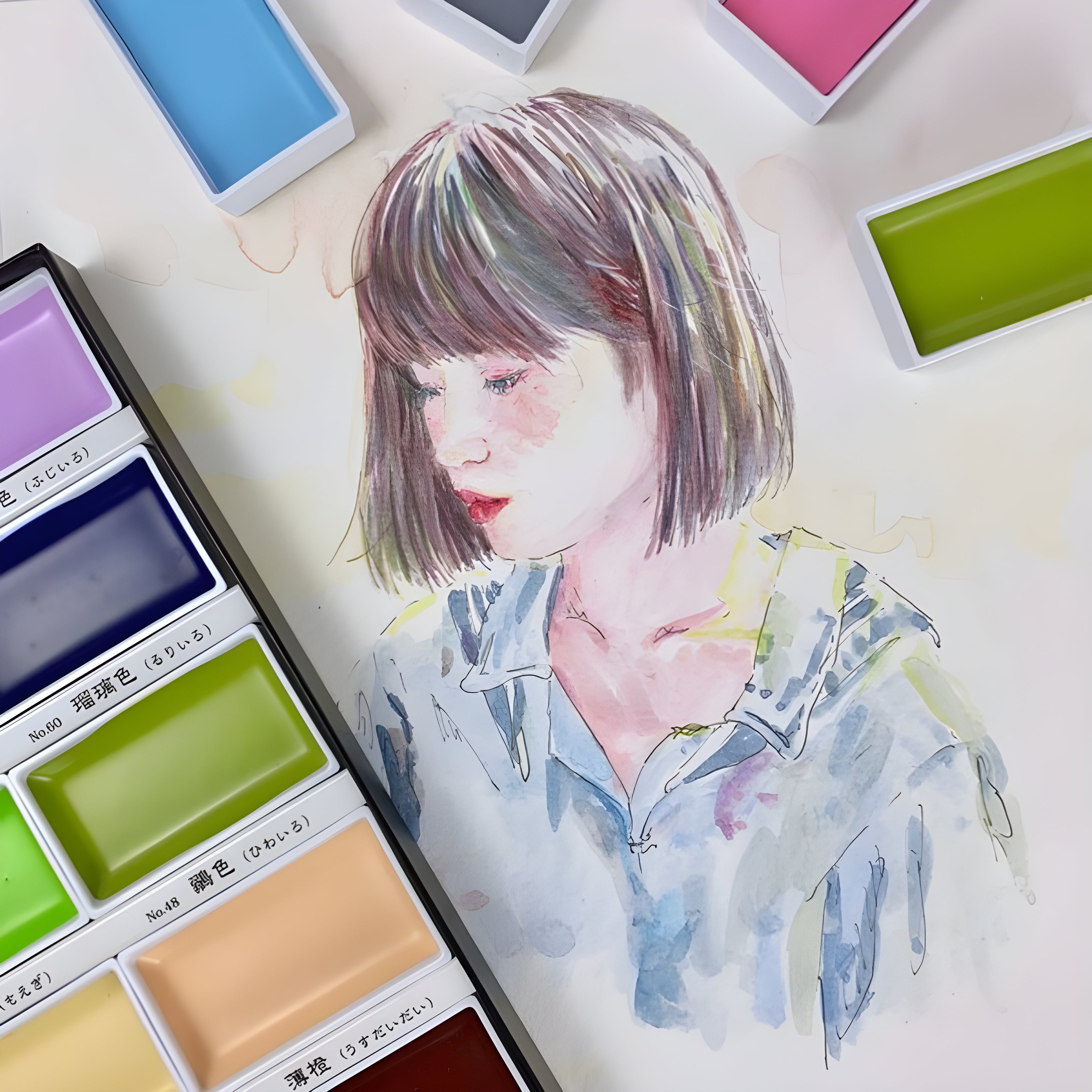Estojo Tinta Aquarela Kuretake Pastilha Gansai Tambi com 12 Cores Set Ii