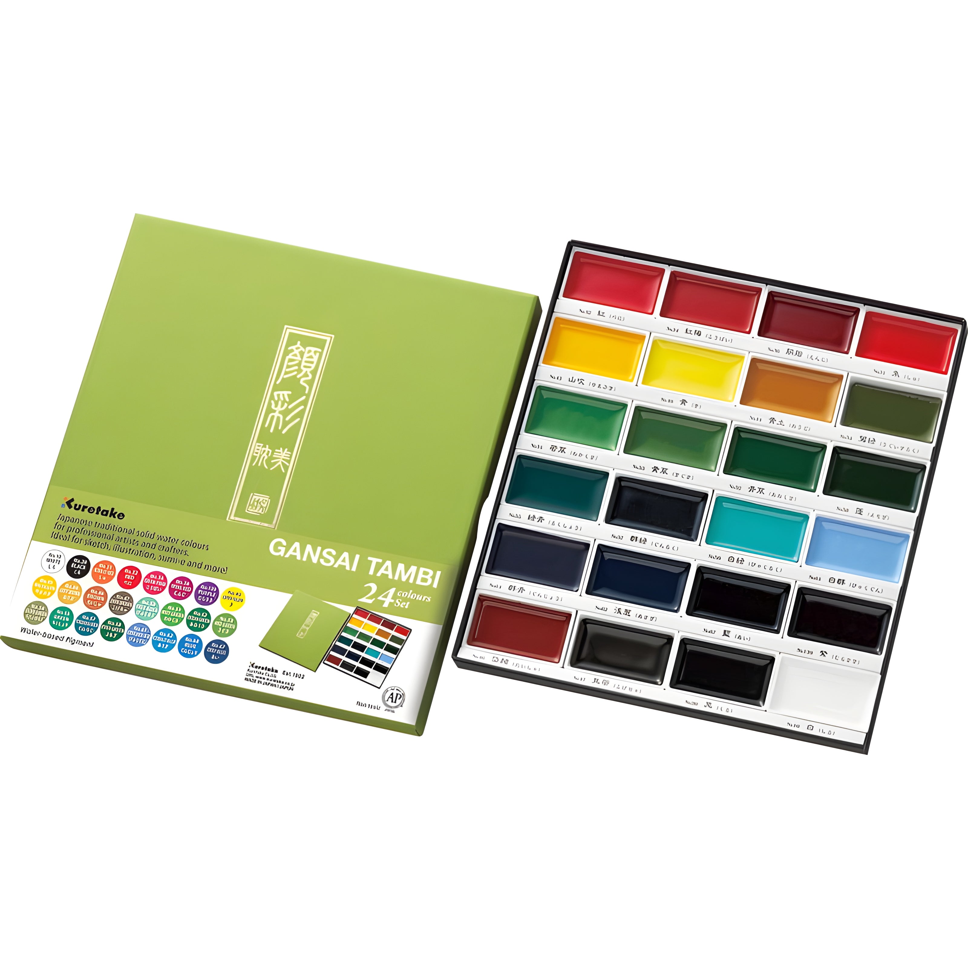 Estojo Tinta Aquarela Kuretake Pastilha Gansai Tambi com 24 Cores