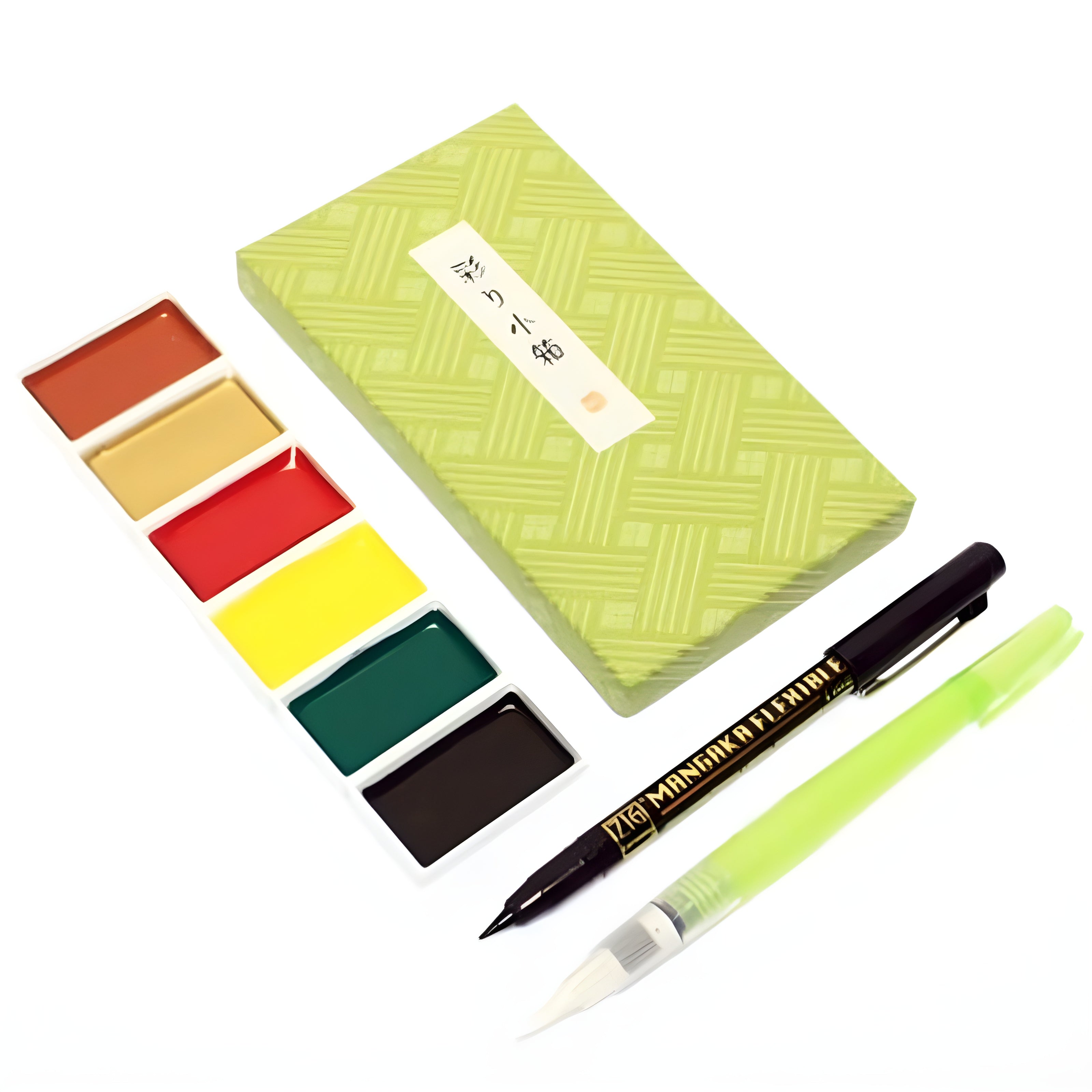 Estojo Tinta Aquarela Kuretake Pastilha Gansai Tambi Kobako Green com 3 Cores