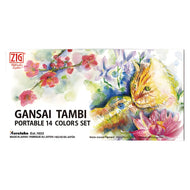 Estojo Tinta Aquarela Kuretake Pastilha Gansai Tambi Portable com 14 Cores