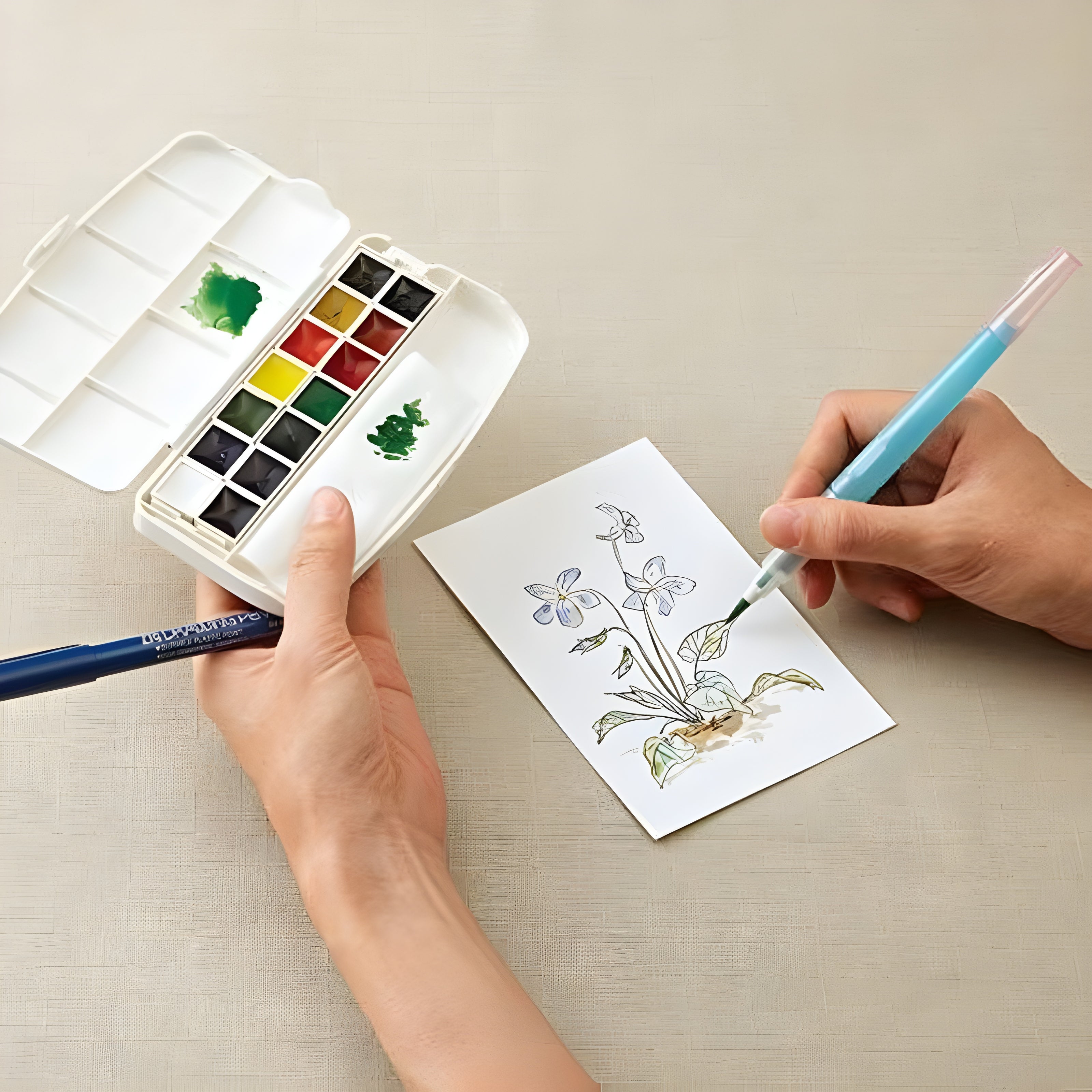 Estojo Tinta Aquarela Kuretake Pastilha Gansai Tambi Transparent com 14 Cores